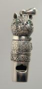 A SILVER NOVELTY CAT WHISTLE, 1.5