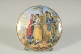 A PORCELAIN POT LID, THE IRISHMAN from a Jane Austen drawing 4ins diameter