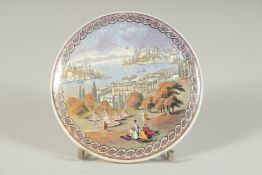 A PORCELAIN POT LID, THE GOLDEN HORN CONSTANTINOPLE 4ins diameter