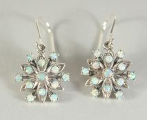 A PAIR OF SILVER CLUSTER OPAL EARRINGS.