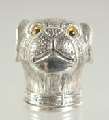 A WHITE METAL PUG DOG HEAD VESTA, 4cm.