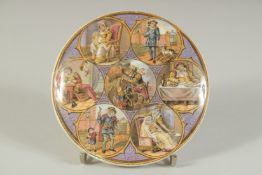 A PORCELAIN POT LID, THE SEVEN AGES OF MAN, AS YOU LIKE IT ACT II 4ins diameter