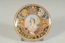 A PORCELAIN POT LID, ENGLANDS PRIDE 5ins diameter