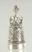 A NOVELTY SILVER DUTCH LADY THIMBLE AND A PIN CASE, 4cm.