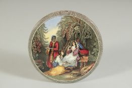 A PORCELAIN POT LID, AN EASTERN REPAST 3.5ins diameter