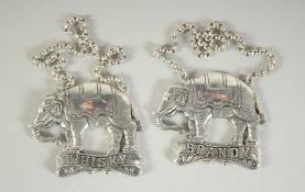 A PAIR OF NOVELTY ELEPHANT WINE LABELS BRANDY AND WHISKY, 6