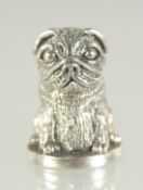 A SILVER PUG DOG THIMBLE.