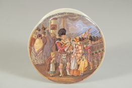 A POMADE POT AND LID, EMBARKING FOR THE EAST. 4ins diameter.