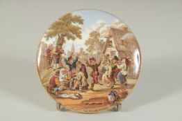 A PORCELAIN POT LID, THE VILLAGE WEDDING. Teniers Pinx 4ins diameter