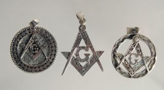 THREE SILVER MASONIC PENDANTS.