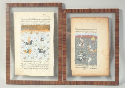 TWO ILLUMINATED MANUSCRIPT PAGES, with double-sided glaze, verso with calligraphy, (2).