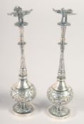 AN UNUSUAL PAIR OF 19TH CENTURY ISLAMIC MARKET CHINESE SILVER MINIATURE ROSEWATER SPRINKLERS, each