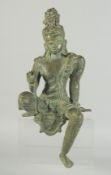 A LARGE SOUTH EAST ASIAN BRONZE BUDDHA, in perched position with one leg outstretched, 42cm high.
