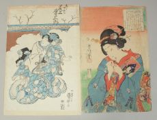 KUNICHIKA TOYOHARA (1835-1900) & KUNIYOSHI UTAGAWA (1797-1861): EDO BEAUTIES; two mid 19th century