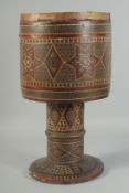 A VERY FINE AND LARGE 19TH CENTURY PERSIAN QAJAR MOSAIC INLAID WOODEN DRUM, 48cm high.