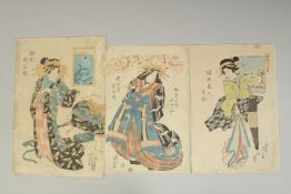 EISEN KEISAI (1787-1867): EDO BEAUTIES; three early 19th century original Japanese woodblock prints,