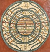 A LATE 20TH CENTURY INDIAN TANTRIC PAINTING with intertwined circular motifs, mixed media, 30.5