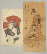 TOYOKUNI I UTAGAWA (1769-1825): KABUKI ACTORS; two early 19th century original Japanese woodblock