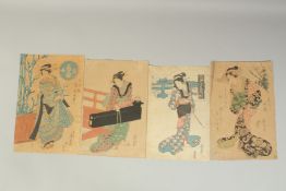 EISEN KEISAI (1787-1867): EDO BEAUTIES; four early 19th century original Japanese woodblock