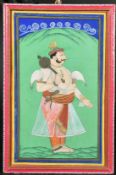 A 19TH CENTURY INDIAN TANJORE PAINTING OF A NOBLEMAN, framed and glazed, image 36cm x 22cm.
