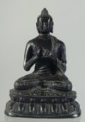A THAI BRONZE SEATED BUDDHA, 14.5cm high.