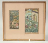 TWO FINE PERSIAN MINIATURE PAINTINGS, one depicting emaciated figures in a landscape, the other with