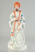 A 19TH CENTURY EUROPEAN PORCELAIN FIGURE OF AN OTTOMAN SULTAN, 29cm high.