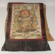 A 19TH CENTURY THANGKA OF GREEN TARA, image 54.5cm x 40.5cm.
