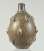 A 12TH-13TH CENTURY PERSIAN SELJUK BRONZE ROSEWATER BOTTLE, 12cm high.