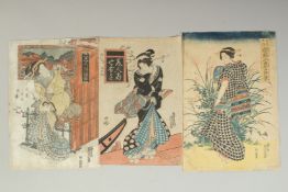 EISEN KEISAI (1787-1867): EDO BEAUTIES; three early 19th century original Japanese woodblock prints,