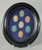 SEVEN SMALL FRAMED CAMEOS.