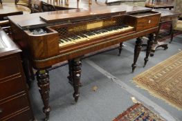 THOMAS TOMKINSON A REGENCY MAHOGANY SQUARE PIANO on turned tapering legs. 5ft 7ins long x 2ft 2ins