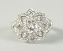 A GOOD 18CT WHITE GOLD DIAMOND COCKTAIL RING.