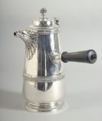 A GOOD FRENCH SILVER CHOCOLATE POT WITH FROTHER, cast bird spout and single handle. 21ozs.
