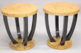 A GOOD PAIR OF DECO DESIGN CIRCULAR TOP TABLES. 1ft 11ins diameter.