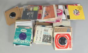 A BOX OF VARIOUS 45'S, approx. 90 with loose covers.