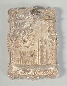A RARE AMERICAN SILVER CALLING CARD CASE. 3.25ins x 2.25ins with a scene of Trinity Church New York,
