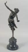 C. J. R. COLINET. A GOOD BRONZE OF A DANCER on a bed of flowers. Signed, 15.5ins on a circular
