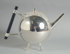 A LARGE CHRISTOPHER DRESSER STYLE, SILVER PLATED GLOBULAR TEA POT. 5ins diameter.