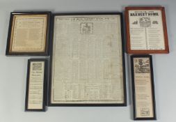 FIVE FRAMED AND GLAZED AGRICULTURAL EPHEMERA one dated 1839.