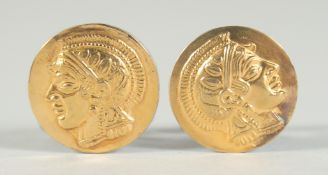 A PAIR OF LALOUNIS SILVER AND GOLD CUFF LINKS.