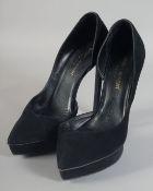 A PAIR OF YVES ST. LAURENT BLACK SUEDE SHOES. Size 36.5.