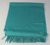 A LORO PIANA TURQUOISE CASHMERE LONG SCARF. 6ft 6ins long.