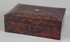 A GEORGIAN BURR WOOD BOX AND COVER. 8ins long.