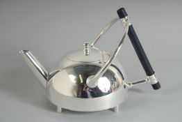 A SMALL CHRISTOPHER DRESSER STYLE, SILVER PLATED GLOBULAR TEA POT. 4.5ins diameter.