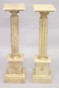 A GOOD PAIR OF MARBLE CLUSTER COLUMN PEDESTALS. 3ft 4ins high.
