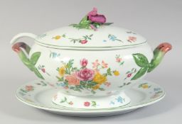 A LARGE LA SOUPIERE PROVINCIAL TUREEN, COVER STAND AND SOUP LADLE by Le Cordon Bleu. 14ins long,