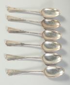 A SET OF SIX 18TH CENTURY HANOVARIAN SILVER TABLESPOONS. Edinburgh, 1767. Maker: E. L. Weight