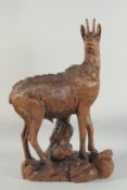 A SUPERB BLACK FOREST CARVING OF A MOUNTAIN GOAT standing alert on a rocky base. 24ins high, 14ins