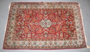 A GOOD PERSIAN PART SILK RUG with birds and an archway. 210cm x 140cm.